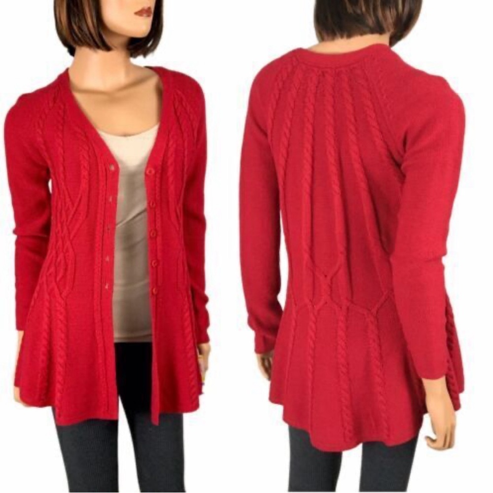 Style & Co. Red Sweater Cardigan Cable Knit